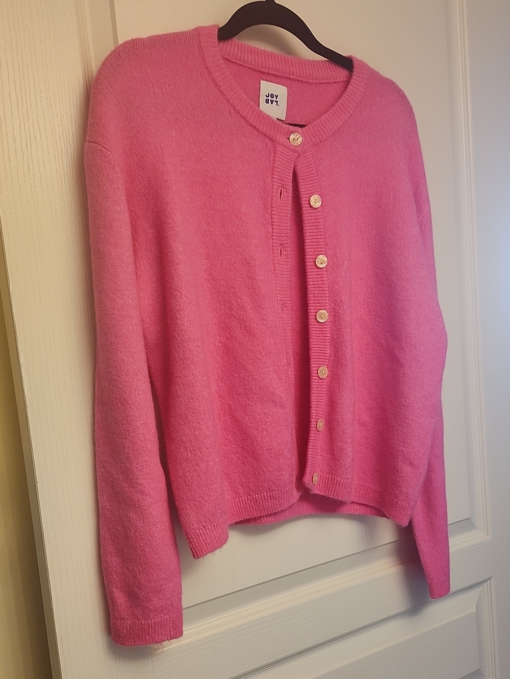 JoyLab Pink Button-Front Crewneck Cardigan
